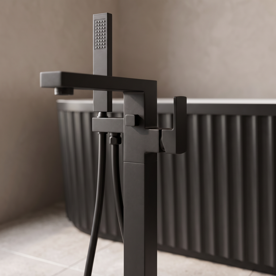 Linnea Black Complete Bathroom Suite with 1700mm Fluted Freestanding Bath, Vanity Unit, Toilet and Heated Towel Rail
