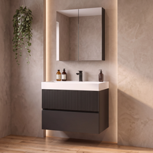 Linnea 700mm Black Wall Hung Vanity Unit with 1200mm Odessa Shower Enclosure Suite