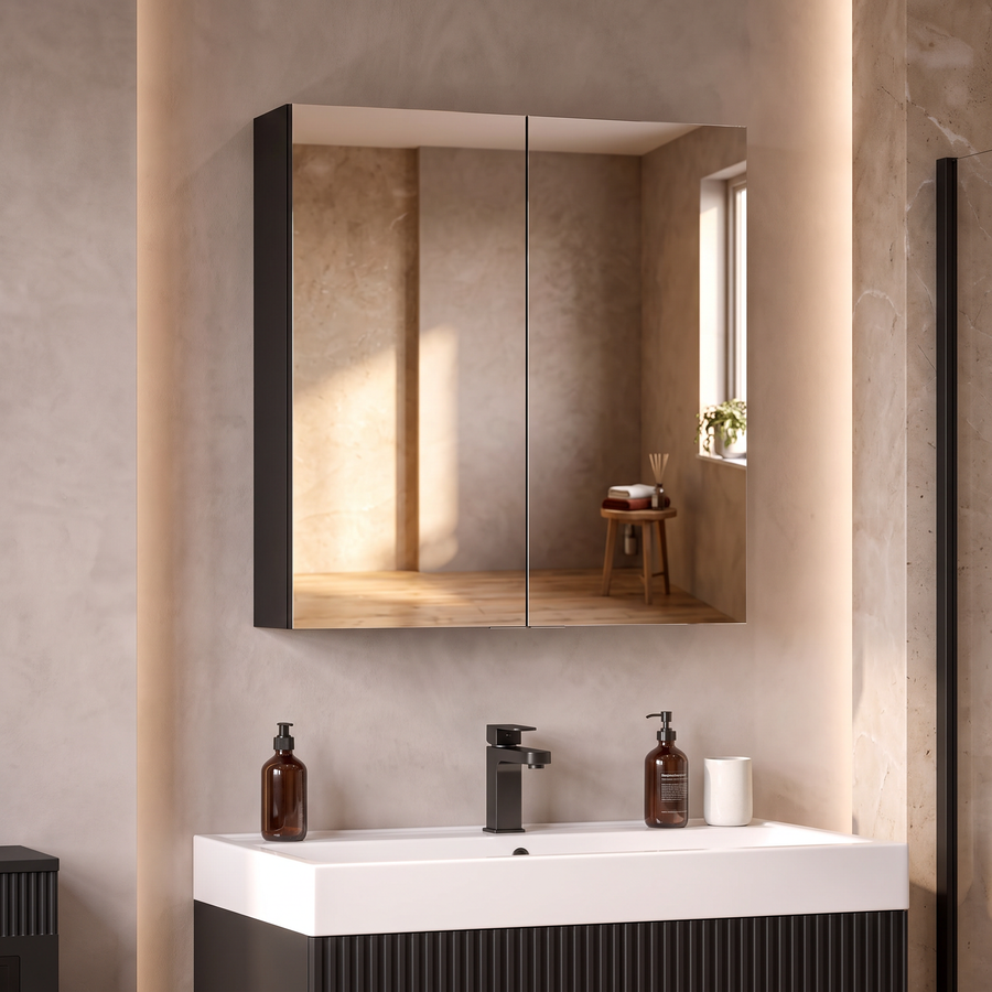 Linnea 700mm Black Wall Hung Vanity Unit with 1200mm Odessa Shower Enclosure Suite