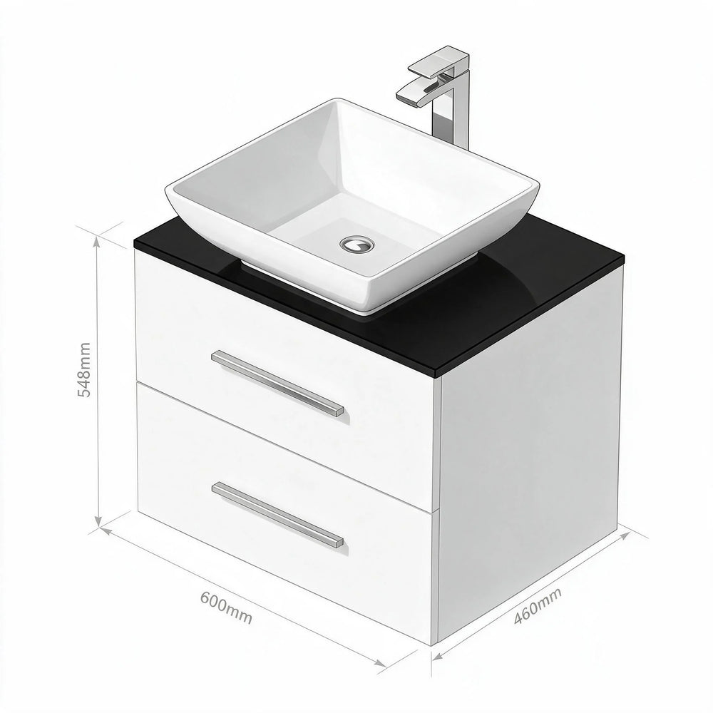 Sonix 600mm White Wall Hung Bathroom Vanity Unit with Basin, Tap & Waste