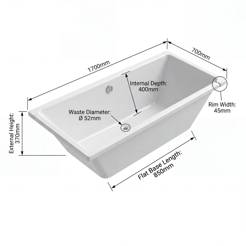 1700mm Slim Double Ended Acrylic Bath