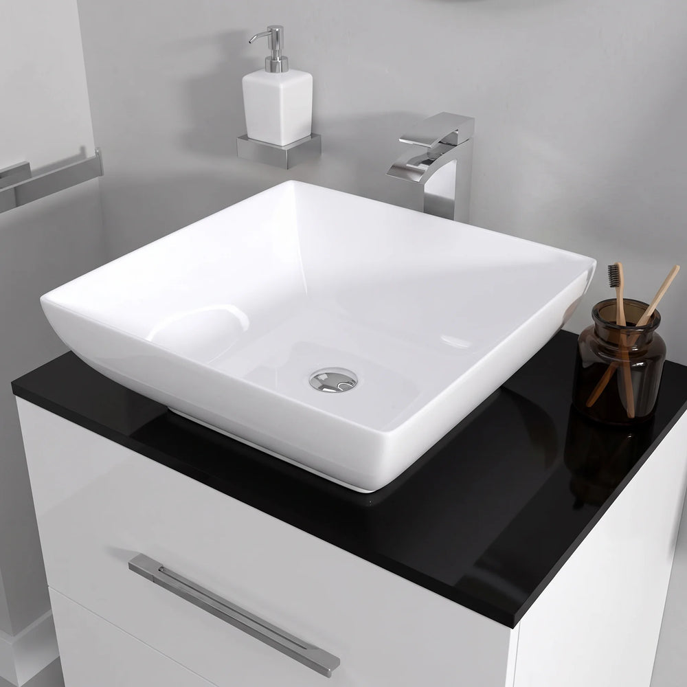 Sonix 600mm White Wall Hung Bathroom Vanity Unit with Basin, Tap & Waste