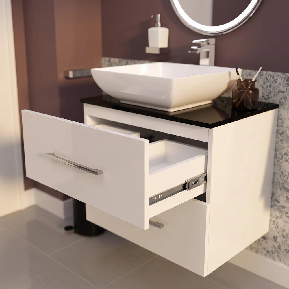 Sonix 600mm White Wall Hung Bathroom Vanity Unit with Basin, Tap & Waste