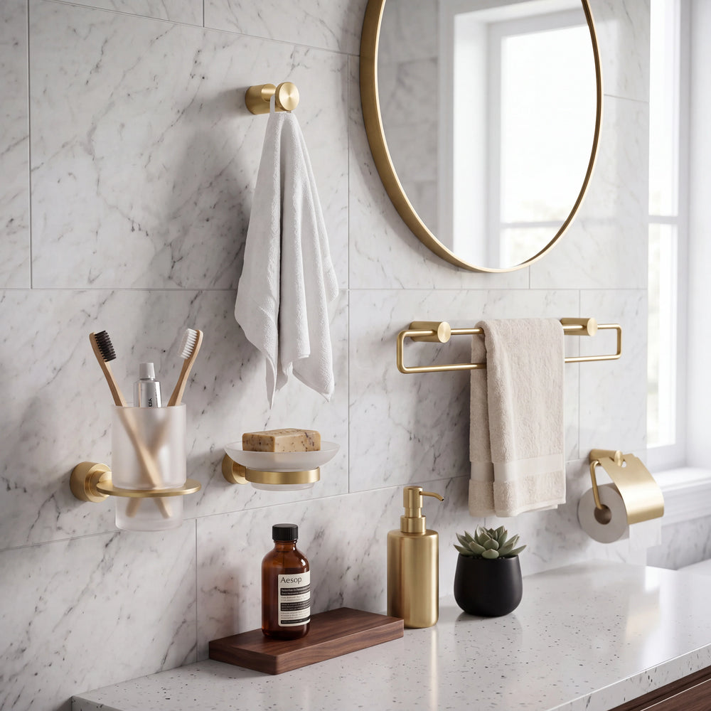 Arrow 6 Piece Brushed Brass Bathroom Accessory Set