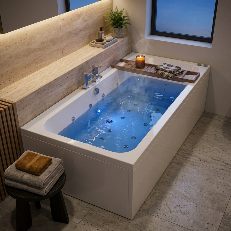 1800 x 900mm 16 Jets Double Ended Whirlpool Bath with Optional 12 Jet Air Spa