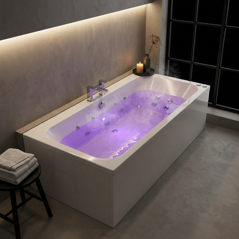 1600 x 800mm 6 or 14 Jets Double Ended Whirlpool Bath Vernwy