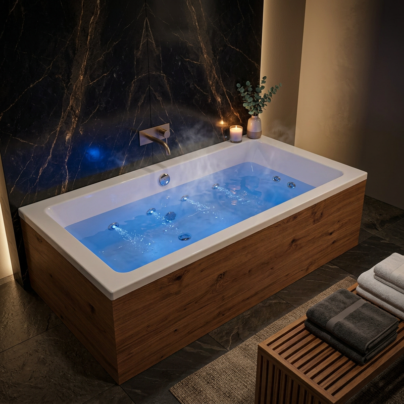 1800 x 800mm 14 or 16 Jets Slim Single Ended Whirlpool Bath