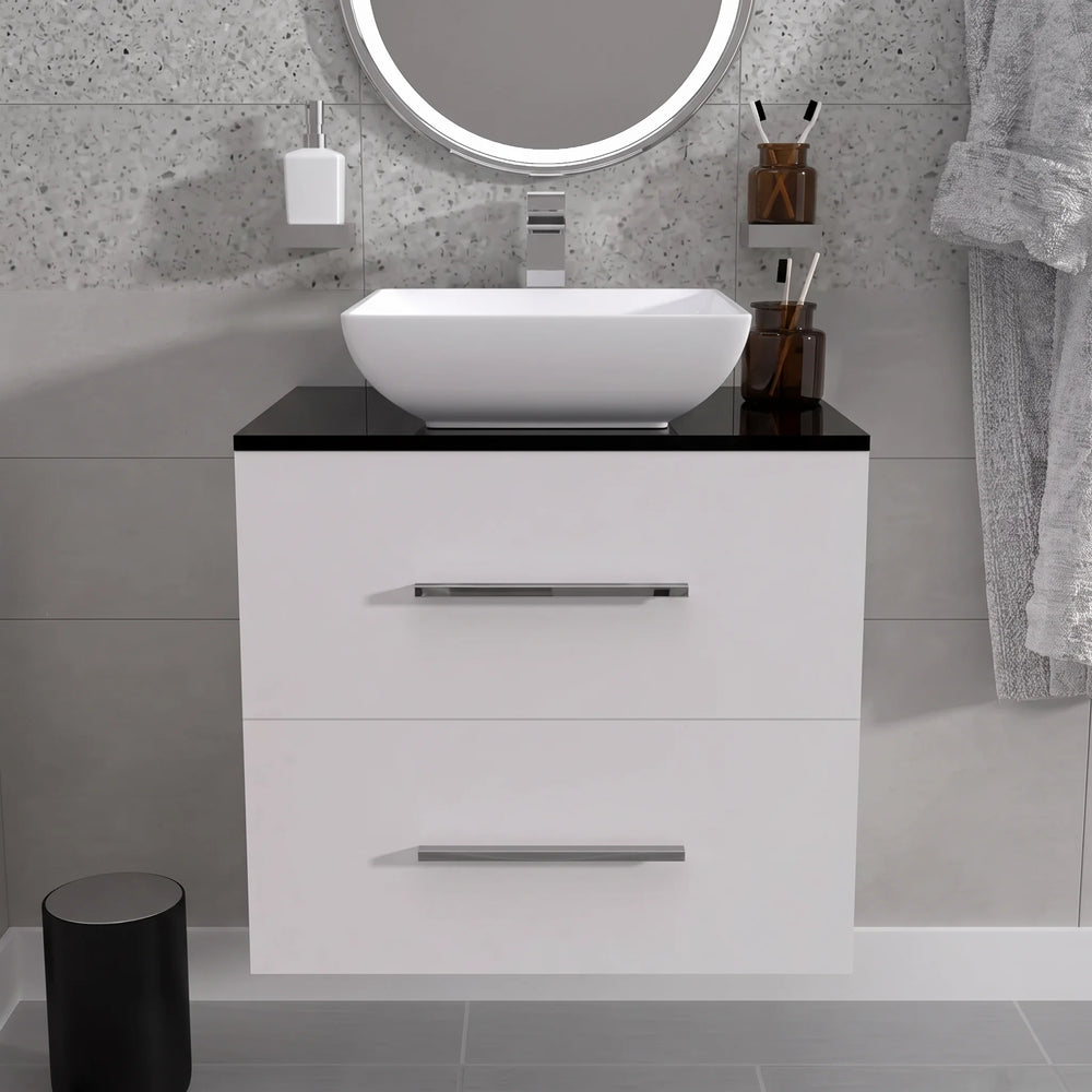 Sonix 600mm White Wall Hung Bathroom Vanity Unit with Basin, Tap & Waste