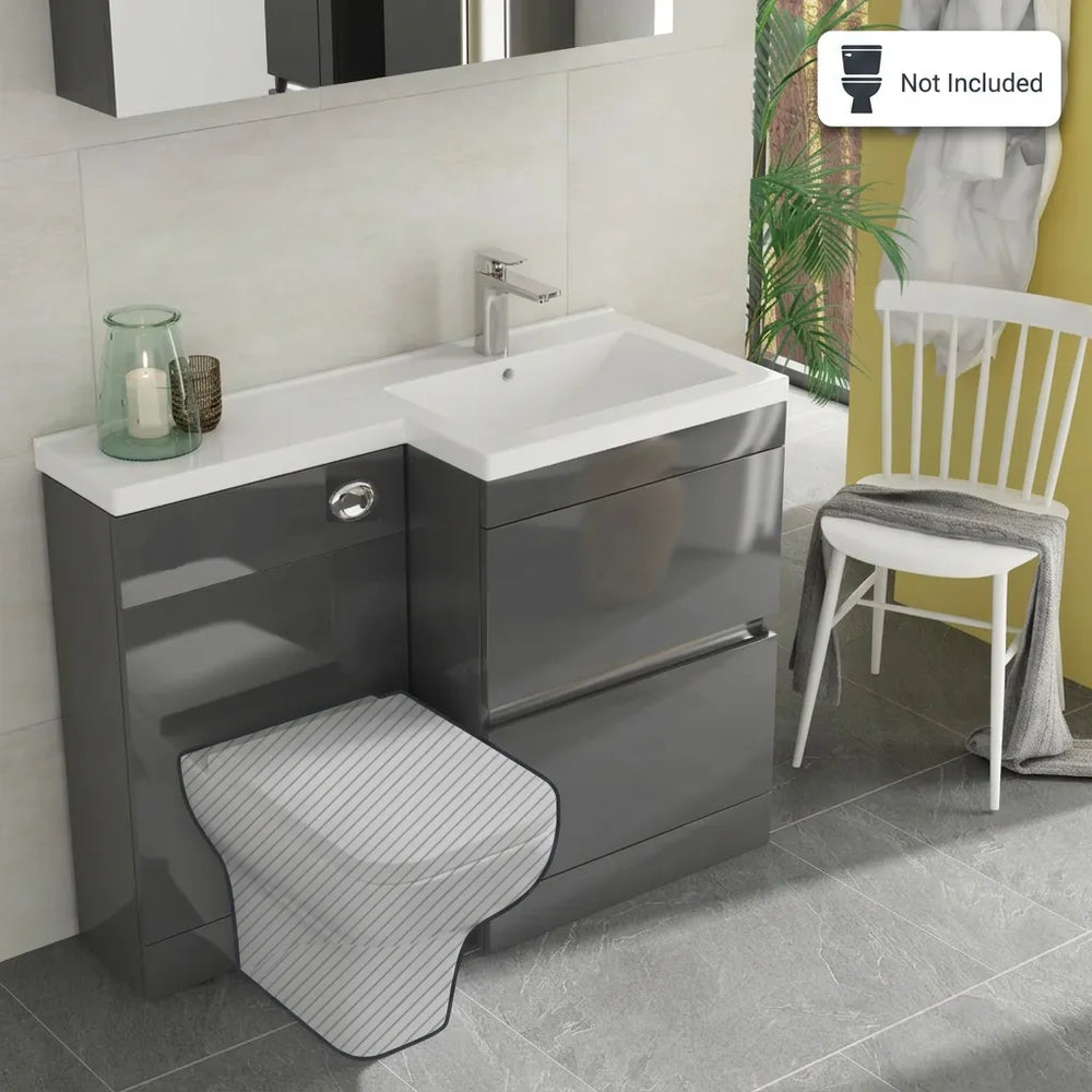 Pemberton 1100mm L Shaped Grey Cloakroom Combination Suite