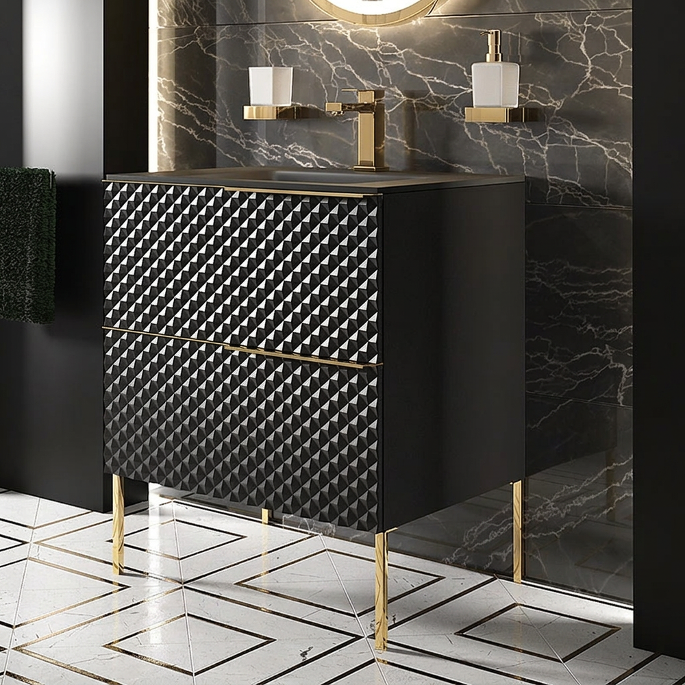 Elvia 600mm Black Vanity Unit with Black Basin