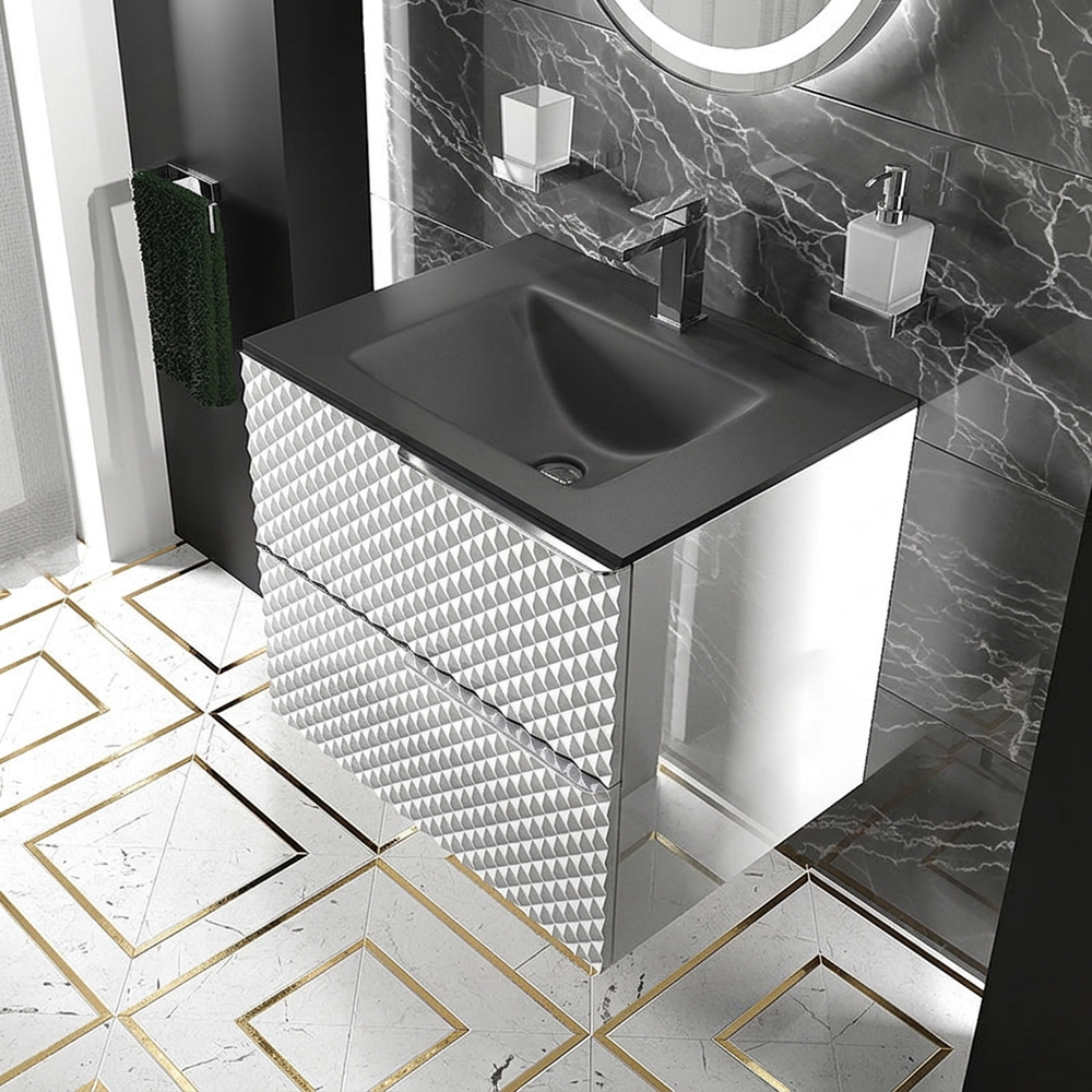 Elvia 600mm White Vanity Unit with Black Basin