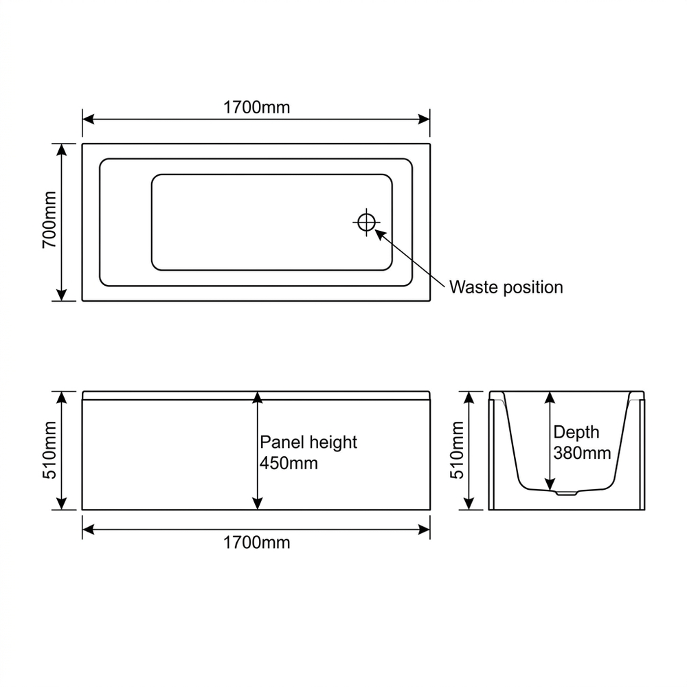 1700mm Single Ended Bath Mercury