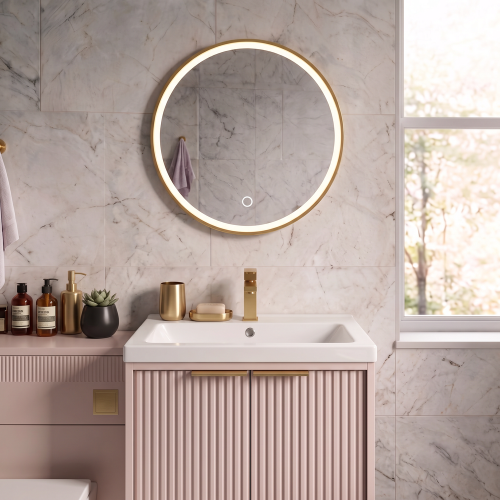Linnea Cashmere & Brushed Brass Complete Bathroom Suite with 1700mm Fluted Freestanding Bath, Vanity Unit, Toilet & Accessories