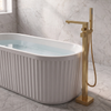 Linnea Cashmere & Brushed Brass Complete Bathroom Suite with 1700mm Fluted Freestanding Bath, Vanity Unit, Toilet & Accessories
