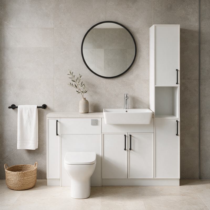 Oliver 1600 Matt White Slim Shaker Fitted Furniture Combination with Tall Boy