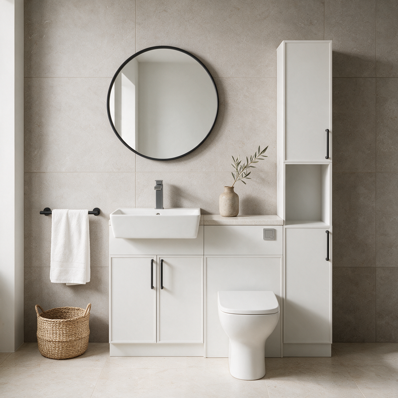 Oliver 1400 Matt White Slim Shaker Fitted Furniture Combination with Tall Boy