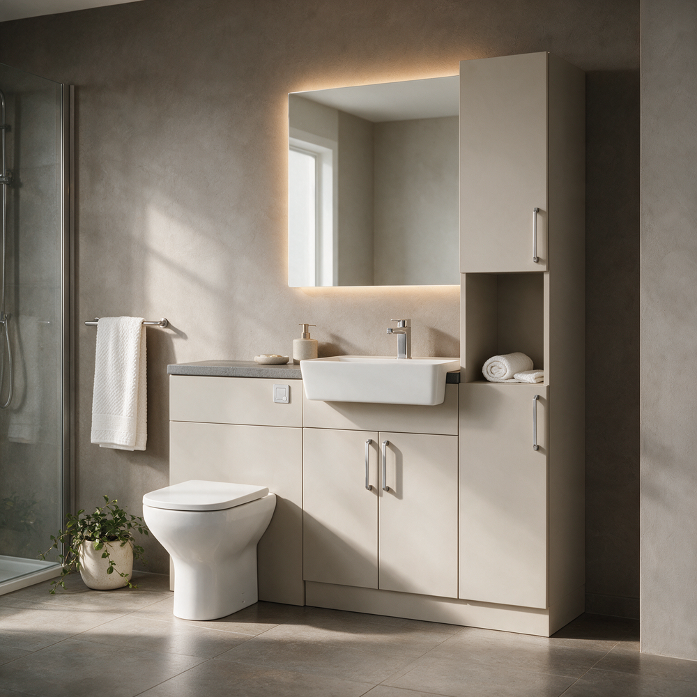 Oliver 1500 Cashmere Fitted Furniture Combination with Tall Boy