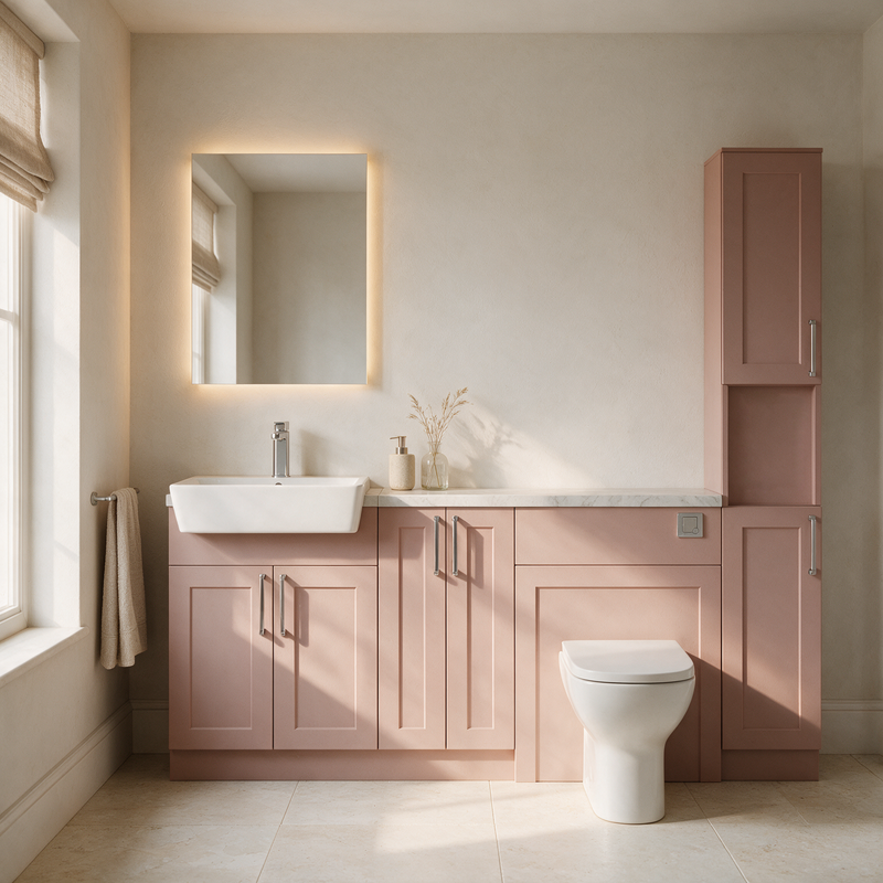 Oliver 1900 Matt Pink Shaker Fitted Furniture Combination with Tall Boy