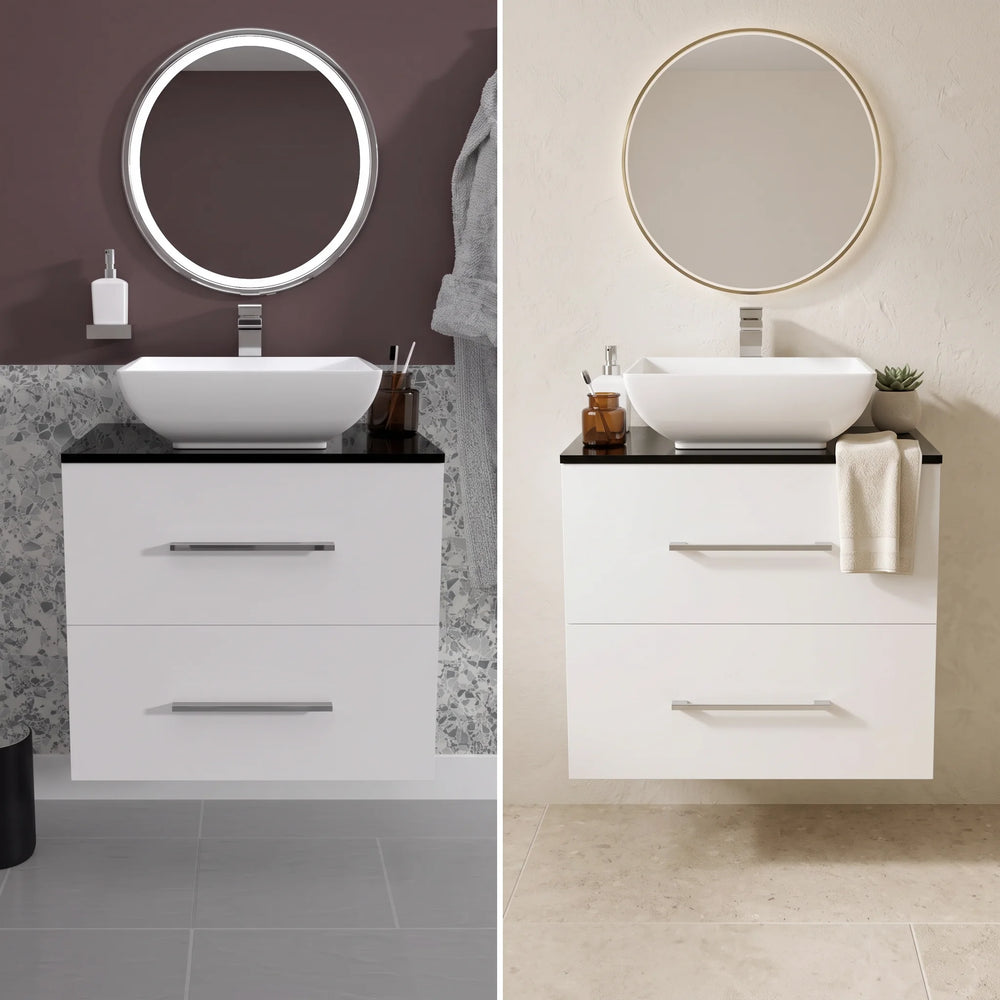 Sonix 600mm White Wall Hung Bathroom Vanity Unit with Basin, Tap & Waste