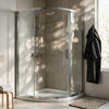 Zentro White Suite with Odessa Chrome 800mm Quadrant Enclosure — Vanity, Toilet Unit, Shower & Mirror
