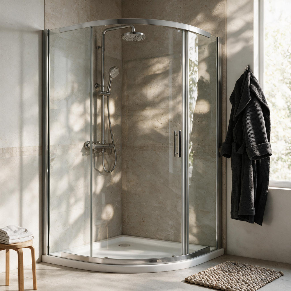 Zentro White Suite with Odessa Chrome 800mm Quadrant Enclosure — Vanity, Toilet Unit, Shower & Mirror