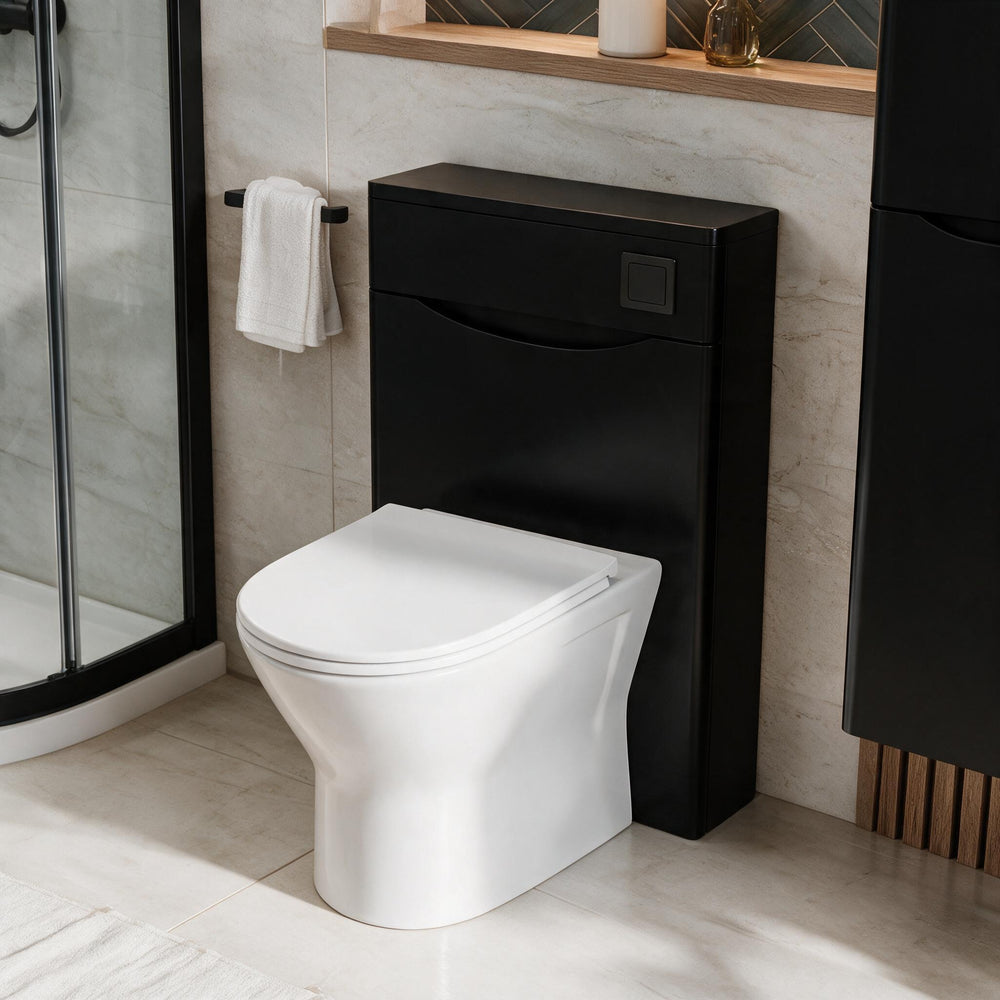 Zentro Black Suite with Odessa Black 800mm Quadrant Enclosure — Vanity, Toilet Unit, Shower & Mirror