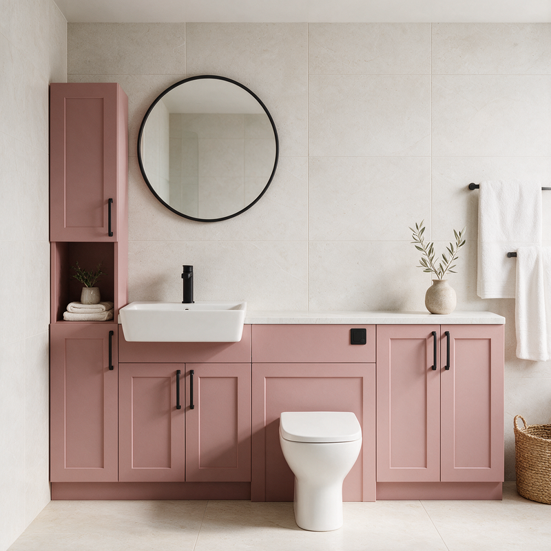 Oliver 2100 Matt Pink Shaker Fitted Furniture Combination with Tall Boy