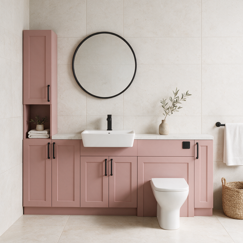 Oliver 2000 Matt Pink Shaker Fitted Furniture Combination with Tall Boy