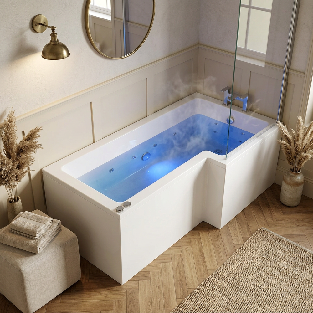 1700mm L Shaped 8 or 14 Jets Whirlpool Shower Bath