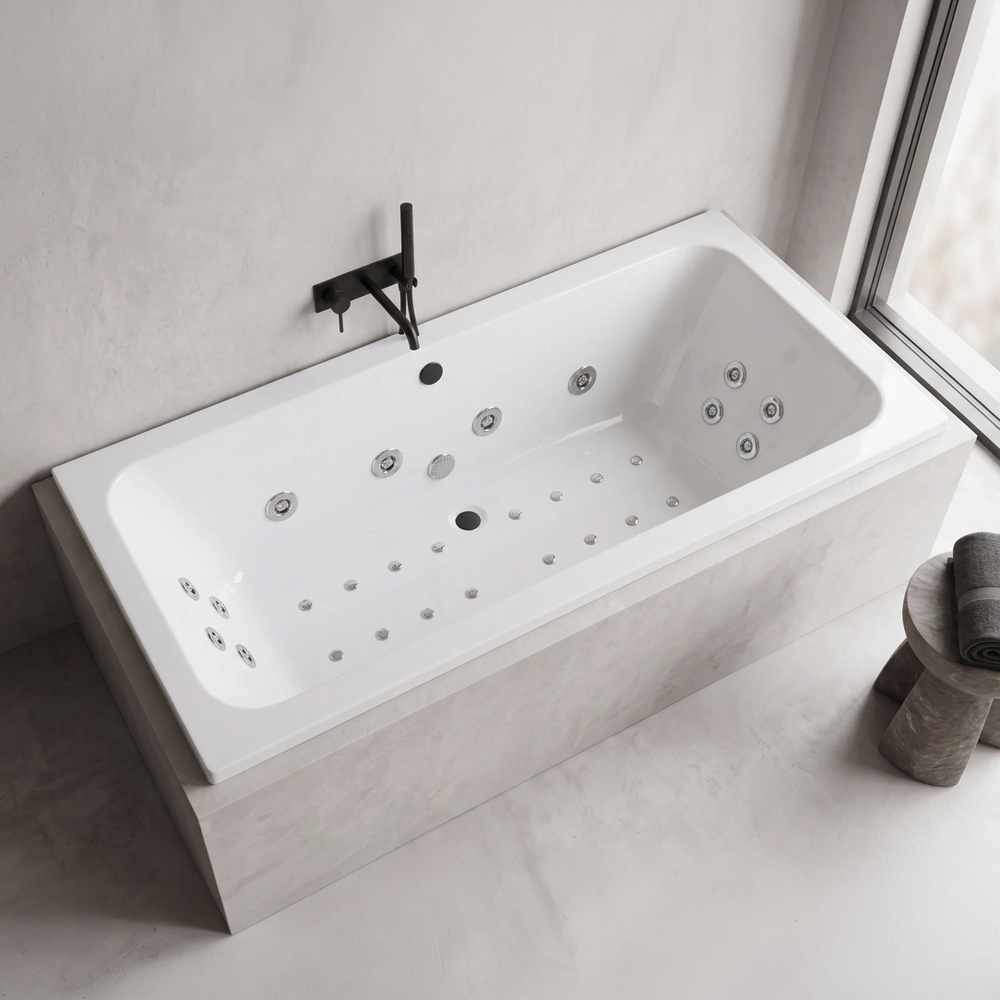 1700 x 700mm 16 Jets Double Ended Whirlpool Bath with Optional 12 Jet Air Spa System