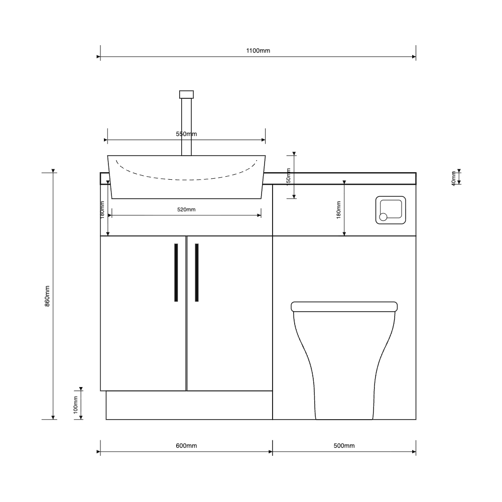 Oliver 1100mm fitted furniture dimensions