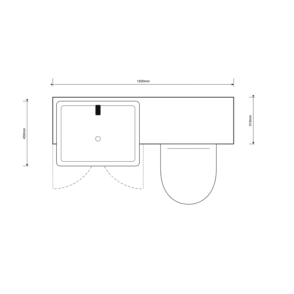 Oliver 1200mm combination top view dimensions