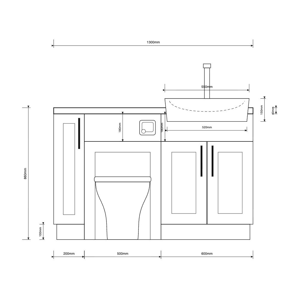 Oliver 1300 Matt White Shaker Fitted Furniture Combination
