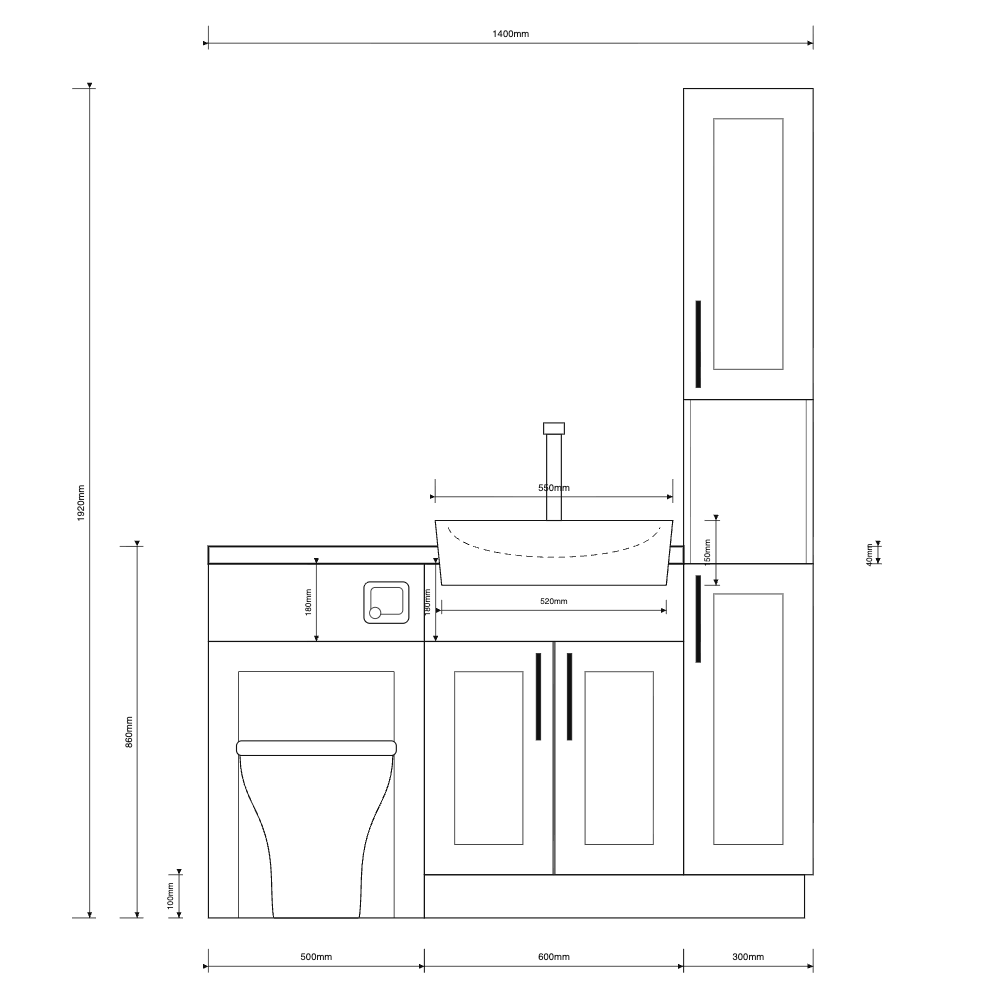 Oliver 1400 Matt White Shaker Fitted Furniture Combination with Tall Boy