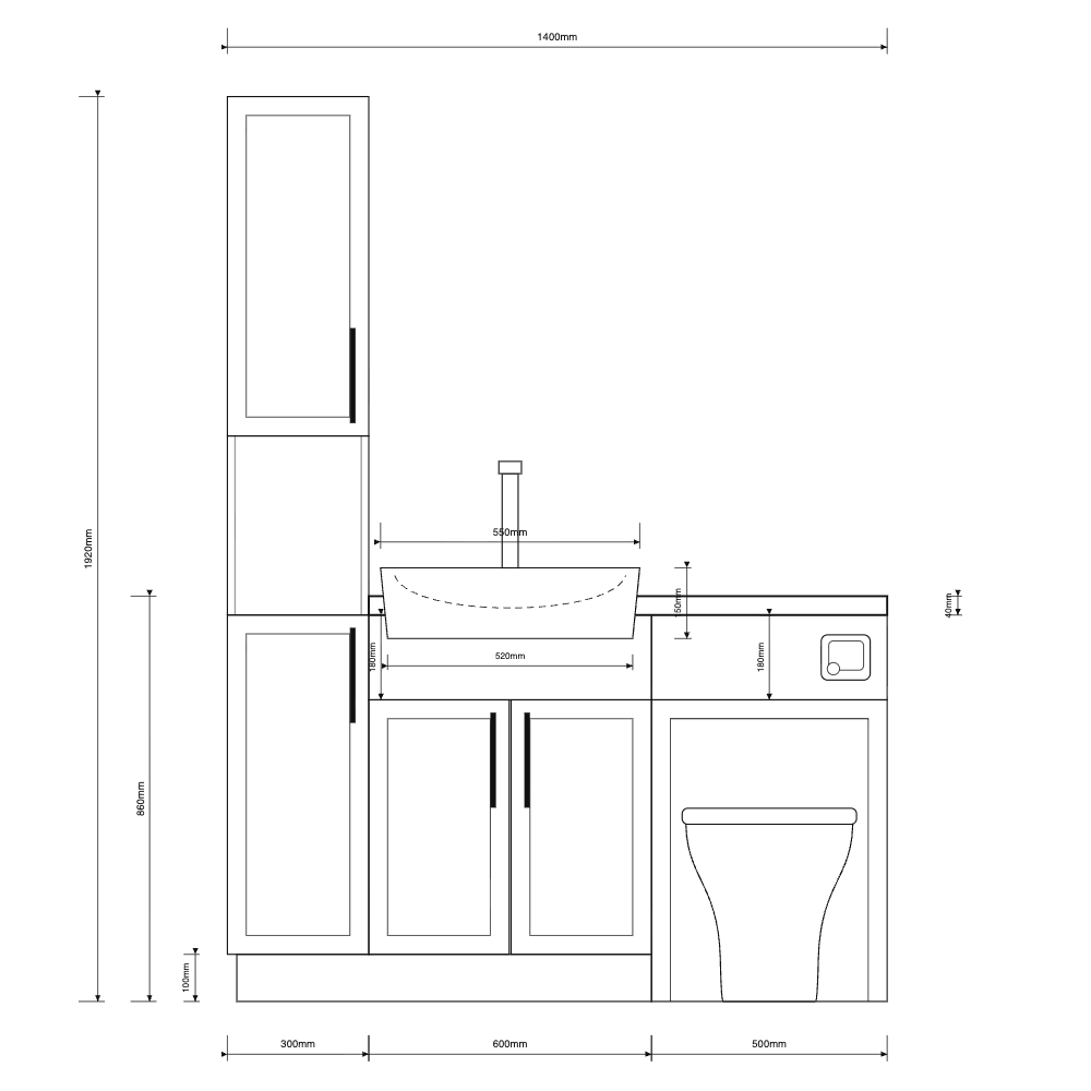 Oliver 1400 Dust Grey Slim Shaker Fitted Furniture Combination with Tall Boy