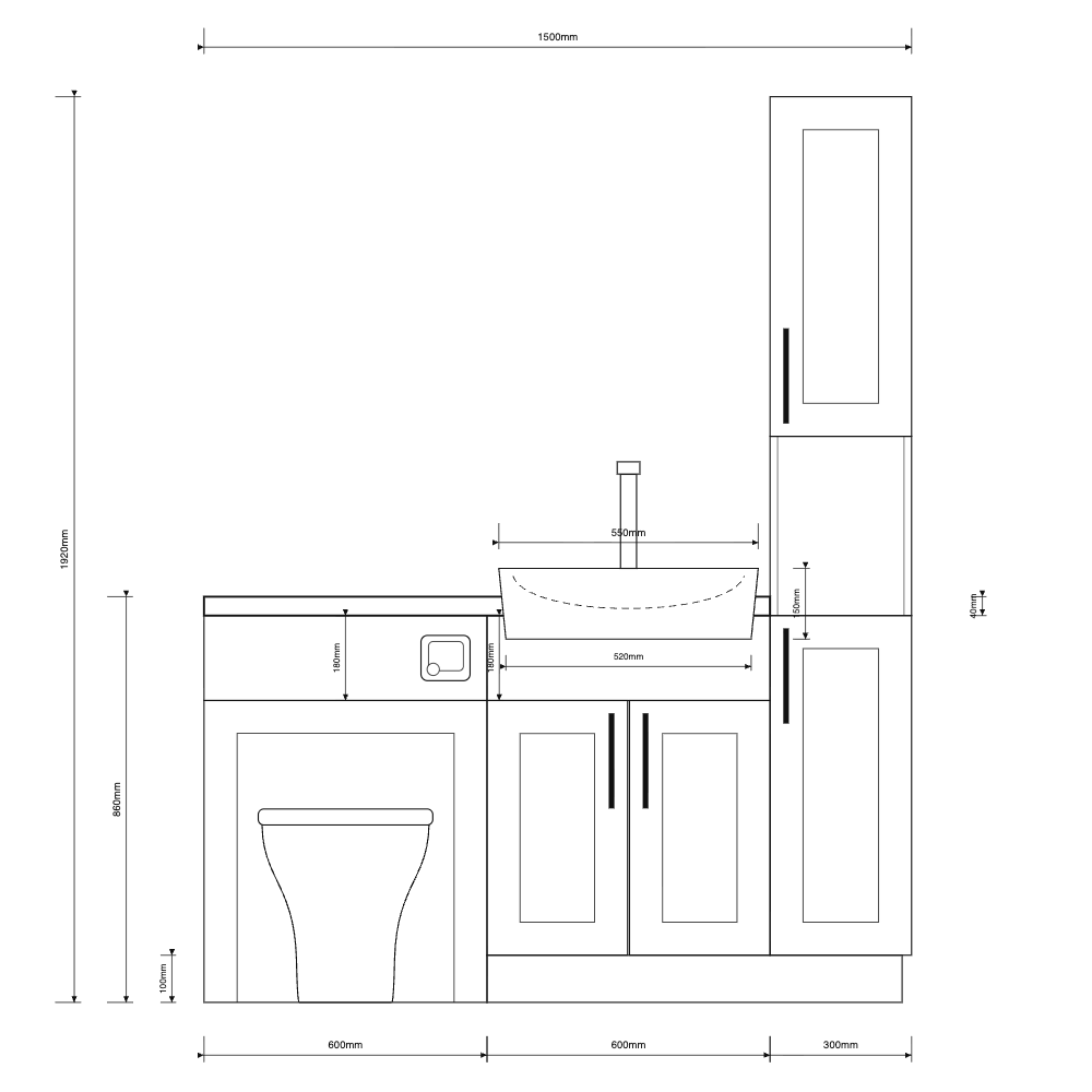Oliver 1500 Matt White Shaker Fitted Furniture Combination with Tall Boy