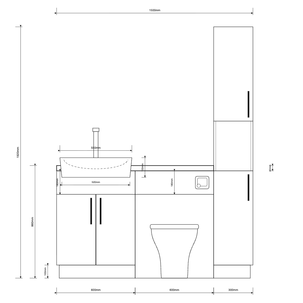 Oliver 1500 Gloss White Fitted Furniture Combination with Tall Boy