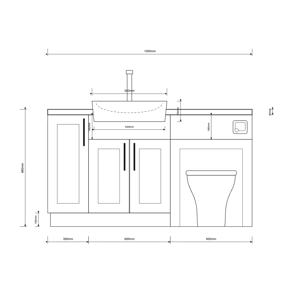 Oliver 1500 Cashmere Shaker Fitted Furniture Combination