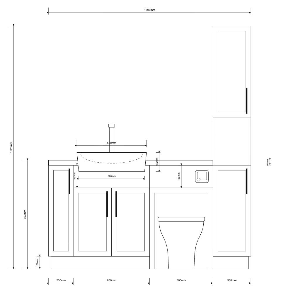 Oliver 1600 Dust Grey Slim Shaker Fitted Furniture Combination with Tall Boy