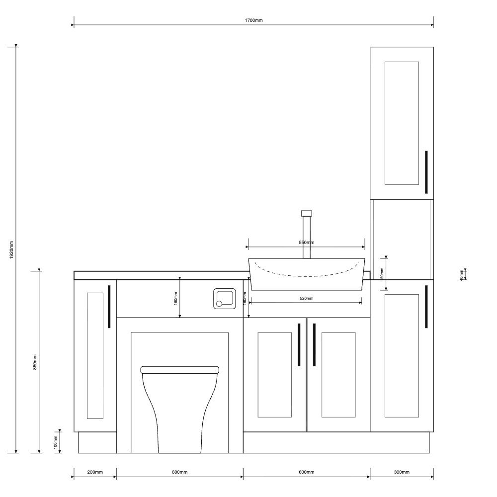 Oliver 1700 Matt White Shaker Fitted Furniture Combination with Tall Boy