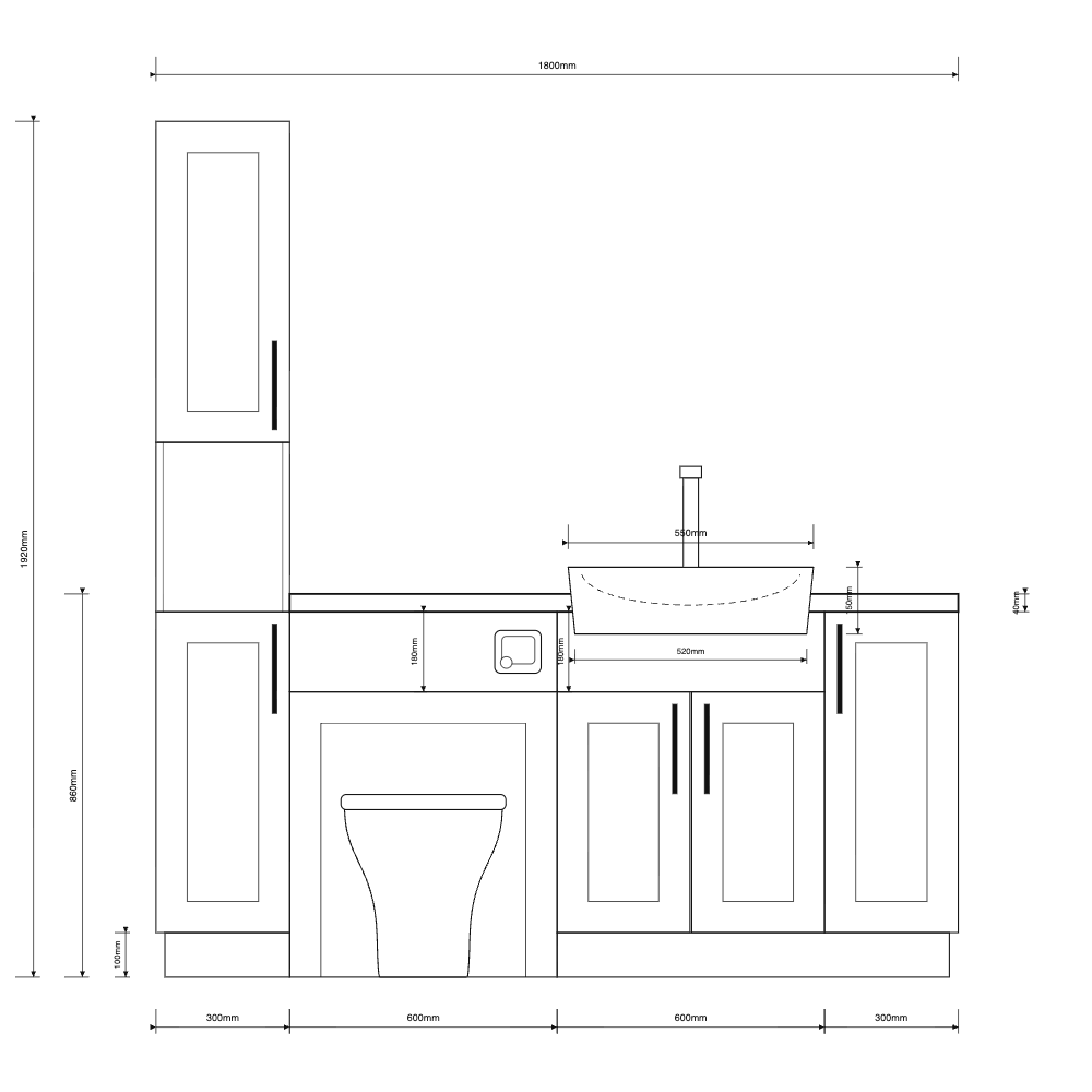 Oliver 1800 Matt White Shaker Fitted Furniture Combination with Tall Boy