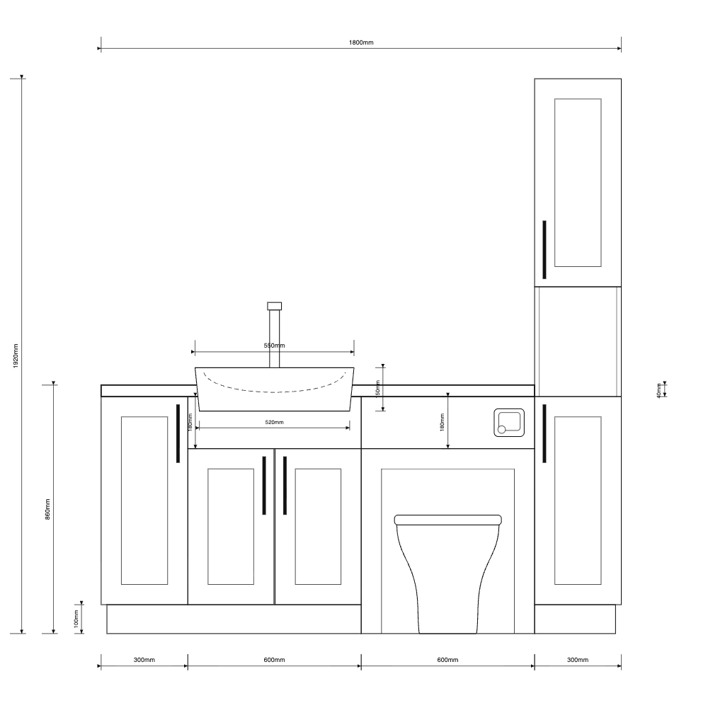 Oliver 1800 Cashmere Shaker Fitted Furniture Combination with Tall Boy