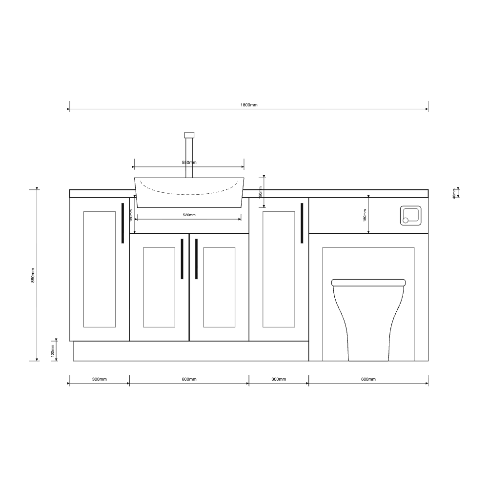 Oliver 1800 Cashmere Shaker Fitted Furniture Combination