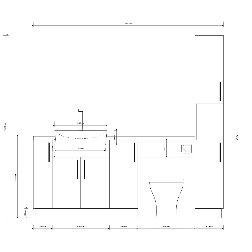 Oliver 2000 Matt Black Fitted Furniture Combination with Tall Boy