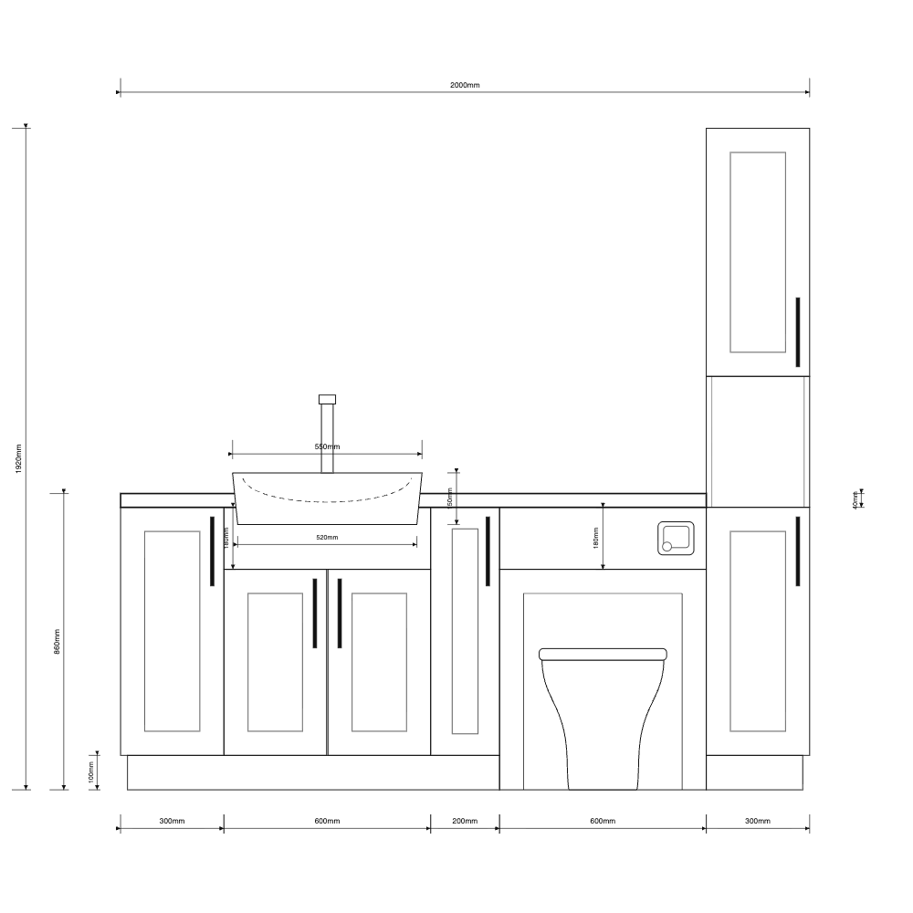 Oliver 2000 Cashmere Shaker Fitted Furniture Combination with Tall Boy