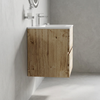 Side profile of the Akron rustic light oak wall hung vanity showing depth and floating installation