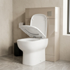 White soft close seat lowering on the back to wall pan in front of the Pemberton latte gloss unit