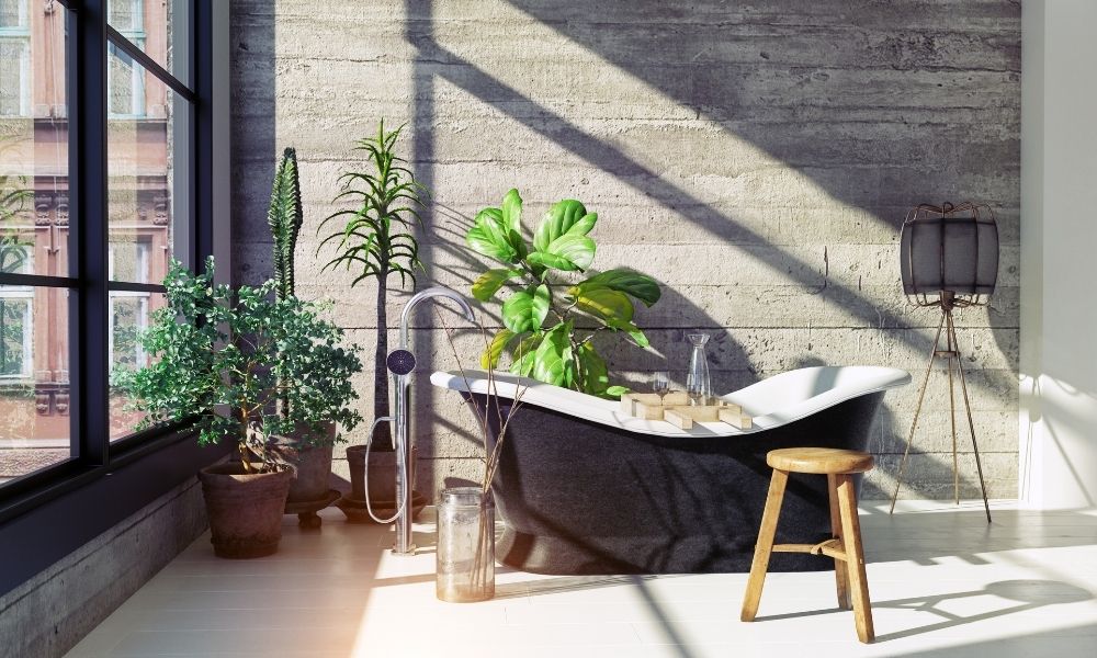 Adding-a-Bit-of-Green-To-The-Bathroom Bathroom-with-Bathtub-And-Green-Plants-Around