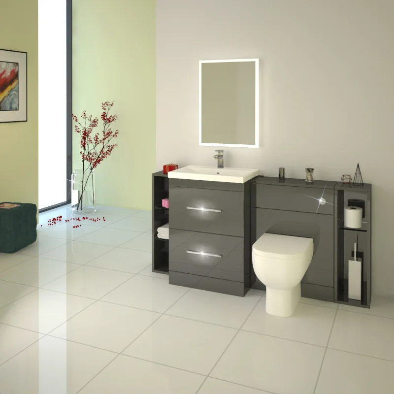 Image of a Bathroom with Green Walls and Grey Furniture
