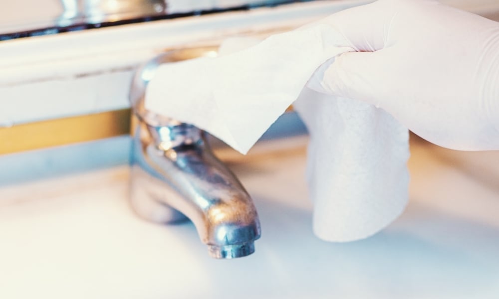 Use Wet Wipes Instead of Water to Clean Bathroom Surfaces Use Wet Wipes Instead of Water to Clean Bathroom Surfaces